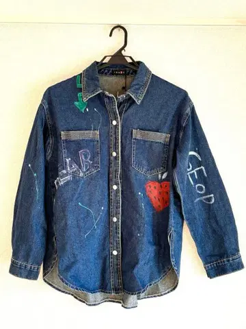 [ 새상품 ] TRUBE 컬러풀 프린트 데님 자켓 면 100%