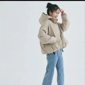 coca 베이지 후드 부착 다운