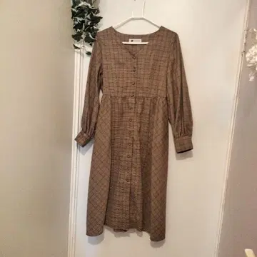 WG 체크 무늬 원피스 사이즈 38 싸개 단추