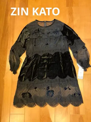 ZIN KATO 블랙 벨벳 원피스 오부소매