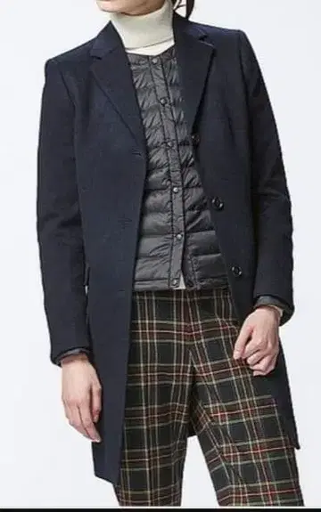 캐시미어 블렌드 울 체스터 코트 네이비