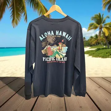 Hula Lani 하와이안 롱T셔츠 플라걸 네이비 남성용 L