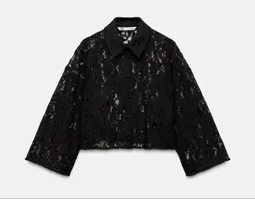 ZARA 크롭 레이스 셔츠 블랙 M 사이즈 자라