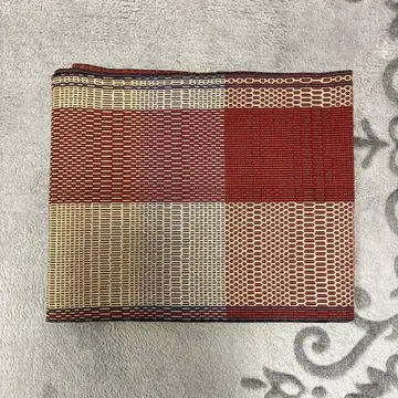 나고야 오비 빨간색과 베이지 체크 무늬 단의