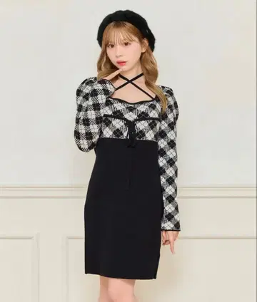 apres jour 크로스 리본 니트 미니 원피스