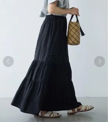 블랙 PUAL CE CIN 코튼 플레어 티어드 스커트