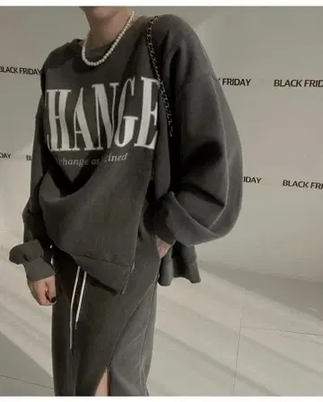 프린트 그레이 오버사이즈 맨투맨