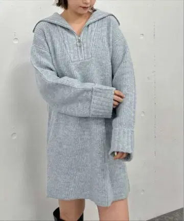 하프 집 편직 라메 니트