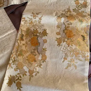 나고야 오비 골드 컬러 꽃무늬 실크제