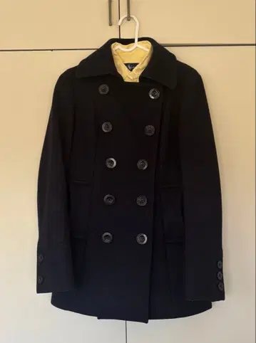 네이비 울 더블 브레스트 피 코트