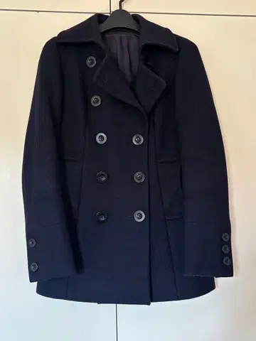 네이비 울 더블 브레스트 피 코트