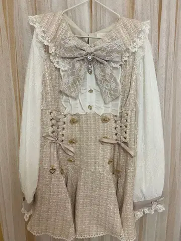 LIZLISA 메시지 리본 트위드 셋업 핑크