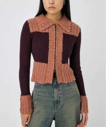 moussy MIX PATTERN ZIP UP POLO 가디건