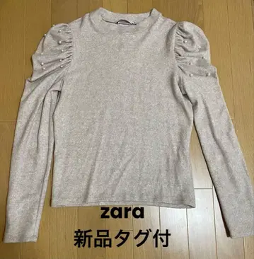 [택 포함 새상품] ZARA 펄 장식 퍼프 슬리브 니트 M
