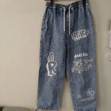 New Jack 그래피티 디자인 와이드 데님 팬츠