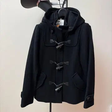 블랙 후드 부착 더플 코트