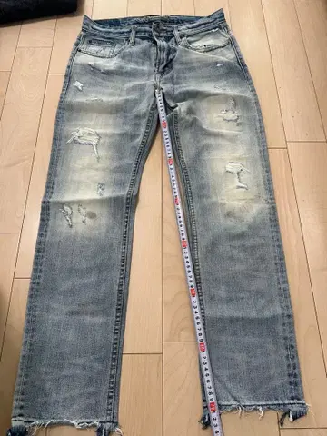 아메리칸 이글 라이트 블루 데미지 가공 스트레이트 청바지