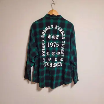 아비렉스 AVIREX 옴브레 체크 셔츠 긴팔 로고 프린트 M