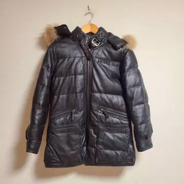 아비렉스 AVIREX 가죽 다운 코트 자켓 로고 자수 XS