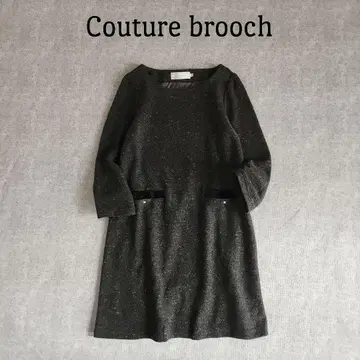쿠튀르 브로치 트위드 원피스 7부 소매 차콜 M