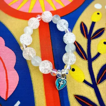 크랙 수정과 아쿠아 마린의 메달 팔찌