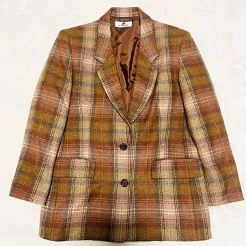 제인 모어 울 100% 테일러드 자켓 체크 무늬 브라운 7호
