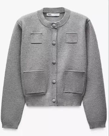 ZARA 플레인 니트 자켓 패디드 숄더 S