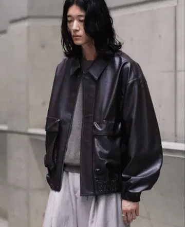 WYM 인조 가죽 쇼트 블루종