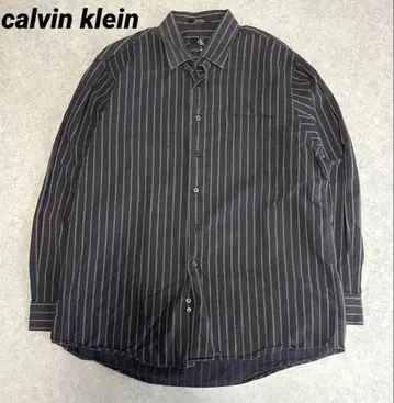 Calvin Klein 블랙 스트라이프 긴팔 셔츠 사이즈 XL