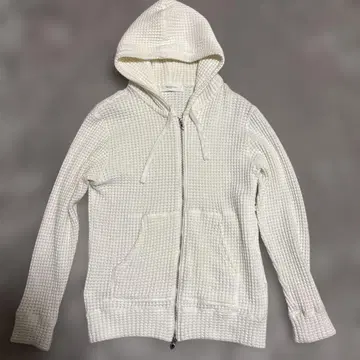 와플 원단 더블 지퍼 후드티 Seagreen 화이트 레이어드