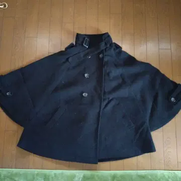 울 블랙 판초 6버튼 2포켓