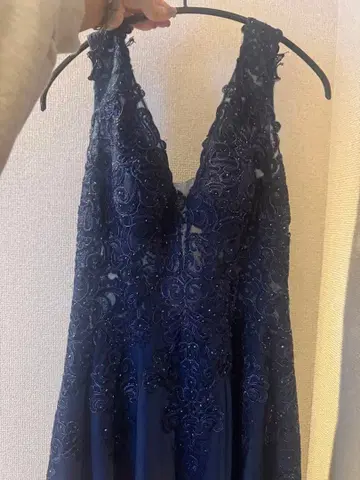 네이비 자수 롱 드레스