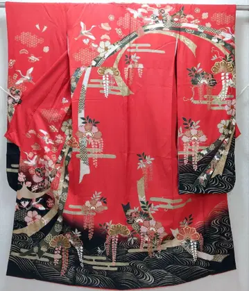 순수 실크 다발 노시 보물 모음 사계절 꽃무늬 후리소데 (798)