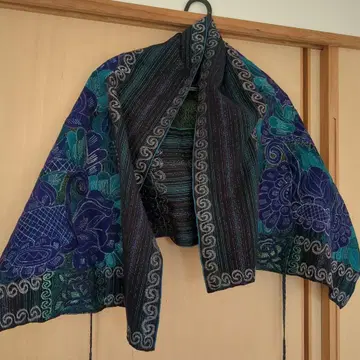 꽃무늬 자수 숄 보라색과 그린 컬러 멕시코