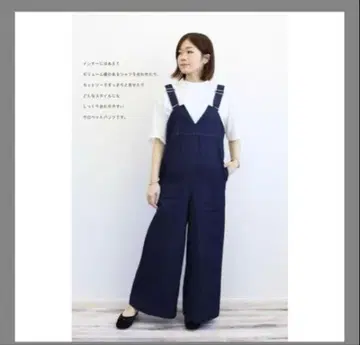 네이비 코튼 혼방 오버롤 프리 사이즈