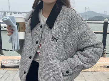 새상품 자켓 아우터 겨울 의류 패딩 자켓 그레이 여성용 체크