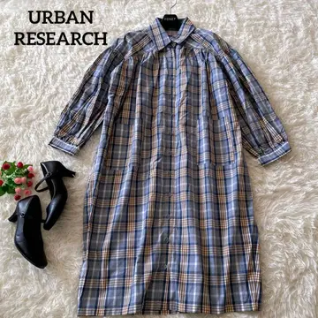 새상품급 어반 리서치 롱 기장 셔츠 원피스 겉옷 체크 블루 면