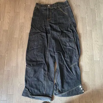 다크 데님 와이드 레그 팬츠 버튼 포함