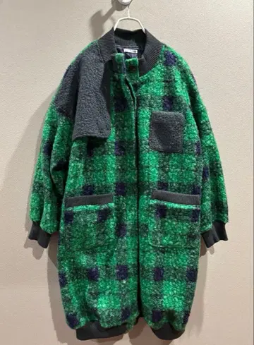 sandy 롱 코트 체크 무늬 노카라