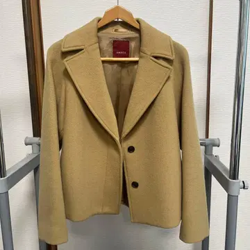 울 혼방 더블 브레스트 피 코트 베이지