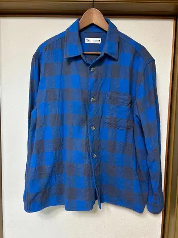 ZARA 긴팔 셔츠 XL 파랑 검정 체크 셔츠