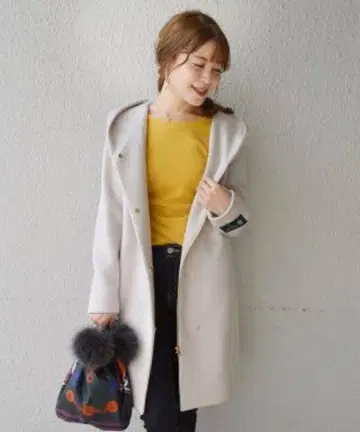 SHIPS 후드 부착 울 코트 S 사이즈 화이트 그레이