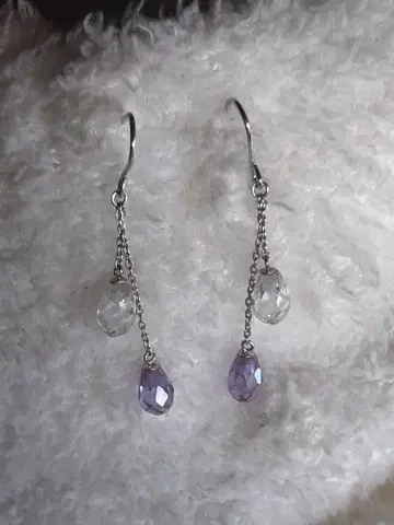 [ 테이크업 ] 드롭 귀걸이 클리어 퍼플 화이트 골드