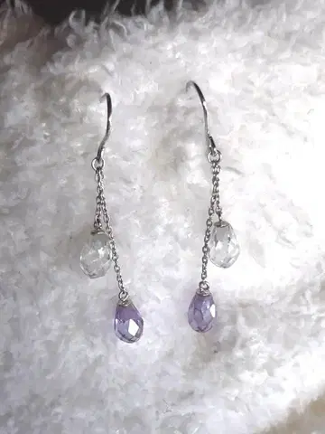 [ 테이크업 ] 드롭 귀걸이 클리어 퍼플 화이트 골드