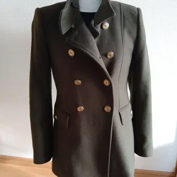 ZARA 더블 브레스트 스탠드 카라 S 사이즈 피 코트 카키