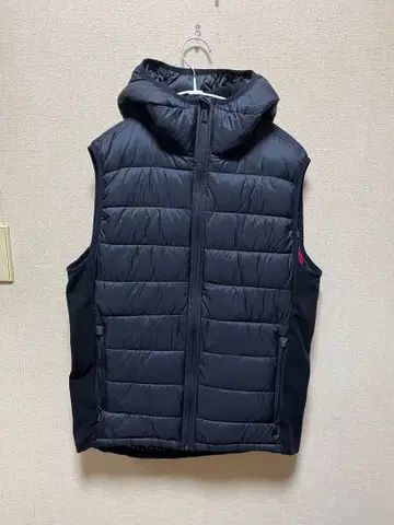 ZARA MAN/후드 부착 다운 베스트/수납 봉투/나일론 자켓/블랙 L