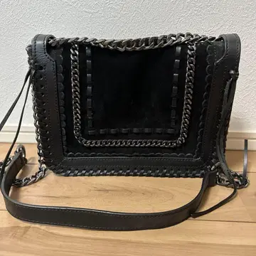 ZARA 블랙 가죽 스웨이드 체인 백