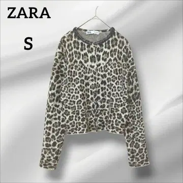 자라 가디건 긴팔 레오파드 무늬 비즈 장식 엘레강트 S