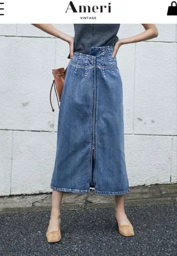 Ameri 스터드 라인 데님 스커트