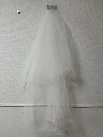 화이트 메탈 튤 웨딩 베일 2단